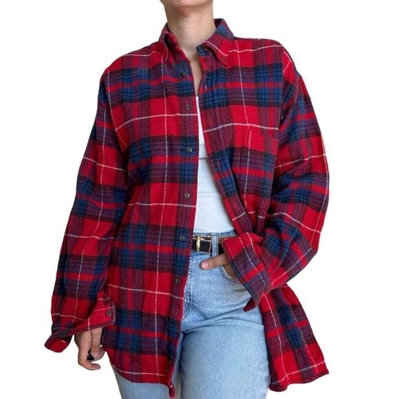 Vintage 90s Abercrombie Red Plaid Big Shirt Men Size Small Cotton Button Down - Picture 3 of 8